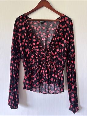 Express Black Wrap Blouse with Pink Floral Print
